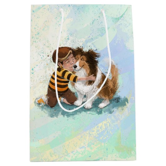 Sheltie en Boy Dog Knuffel Medium Cadeauzakje (Voorkant)