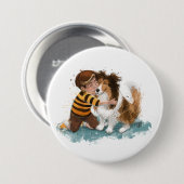 Sheltie en Boy Dog Knuffel Ronde Button 7,6 Cm (Voorkant /achterkant)