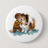 Sheltie en Boy Dog Knuffel Ronde Button 7,6 Cm (Voorkant)