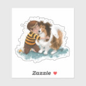 Sheltie en Boy Dog Knuffel Sticker (Vel)