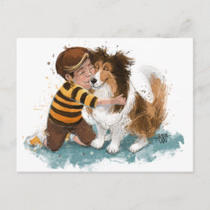Sheltie en jongenshond knuffelen briefkaart