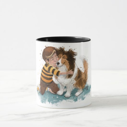 Sheltie en jongenshond knuffelen mok (Midden)
