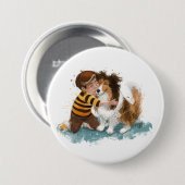 Sheltie en jongenshond knuffelen ronde button 7,6 cm (Voorkant /achterkant)