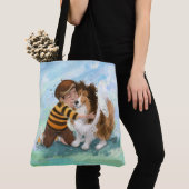 Sheltie en jongenshond knuffelen tote bag (Dichtbij)