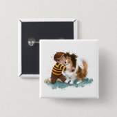 Sheltie en jongenshond knuffelen vierkante button 5,1 cm (Voorkant /achterkant)