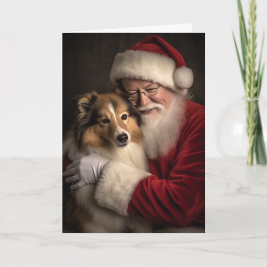 Sheltie en Kerstman Feestdagen Kaart (Voorkant)