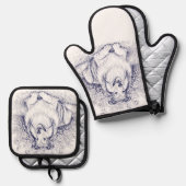 Sheltie & Flowers Sketch Ovenwant & Pannenlap Set (Voorkant / Achterkant)