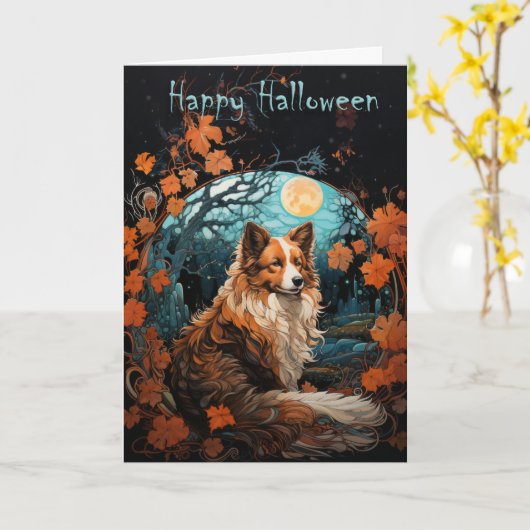 Sheltie Halloween Kaart (Gele Bloem)