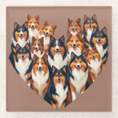 Sheltie Hart Illustratie Schattigee Shetland Sheep Glazen Onderzetter (Voorkant)