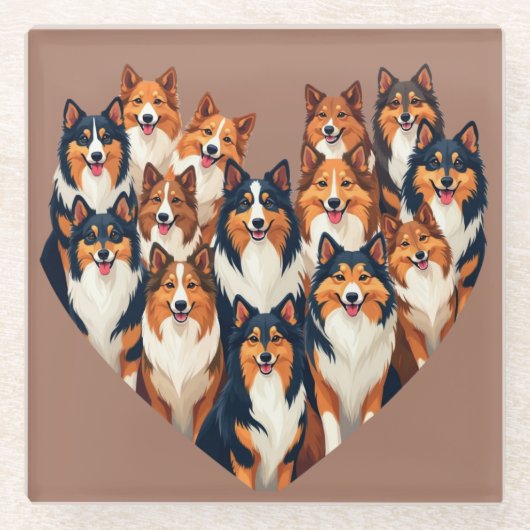 Sheltie Hart Illustratie Schattigee Shetland Sheep Glazen Onderzetter (Voorkant)