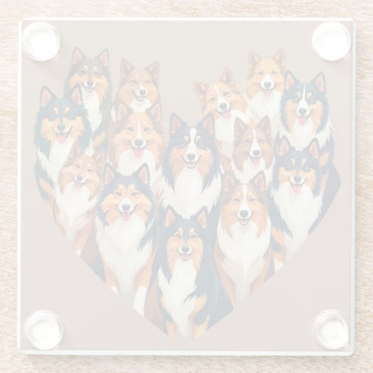 Sheltie Hart Illustratie Schattigee Shetland Sheep Glazen Onderzetter (Achterkant)