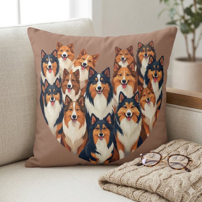 Sheltie Hart Illustratie Schattigee Shetland Sheep Kussen (Sheltie Heart Illustration Cute Shetland Sheepdog Throw Pillow Mockup A)