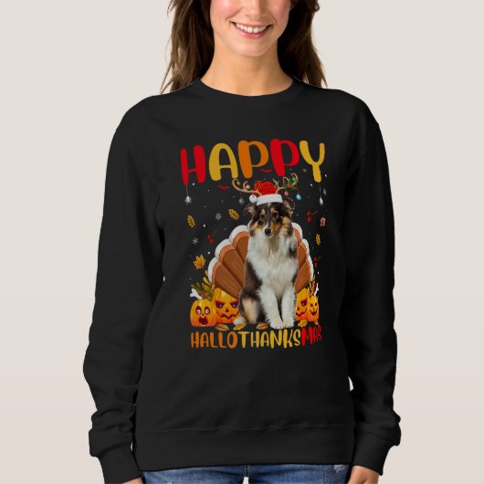 Sheltie Hond Blij Sheltie Hellothanksmas Trui (Voorkant)