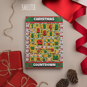 Sheltie Hond Countdown Kerstmis Adventkalender Feestdagenkaart