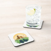 Sheltie hond en jongen lopen zonsondergang binnen bier onderzetter (Rechterzijde)