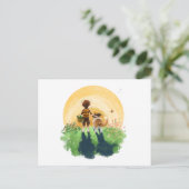 Sheltie hond en jongen lopen zonsondergang binnen briefkaart (Staand voorkant)