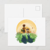 Sheltie hond en jongen lopen zonsondergang binnen briefkaart (Voorkant / Achterkant)