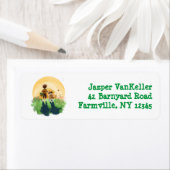 Sheltie hond en jongen lopen zonsondergang binnen etiket (Insitu)