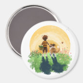 Sheltie hond en jongen lopen zonsondergang binnen magneet (Voorkant / Achterkant)