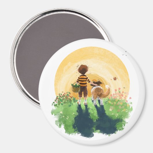 Sheltie hond en jongen lopen zonsondergang binnen magneet (Voorkant / Achterkant)