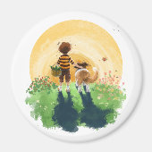 Sheltie hond en jongen lopen zonsondergang binnen magneet (Voorkant)