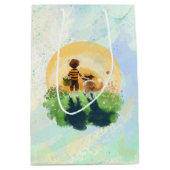 Sheltie hond en jongen lopen zonsondergang binnen medium cadeauzakje (Voorkant)