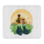 Sheltie hond en jongen lopen zonsondergang binnen snijplank (Voorkant)