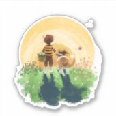 Sheltie hond en jongen lopen zonsondergang binnen sticker (Voorkant)