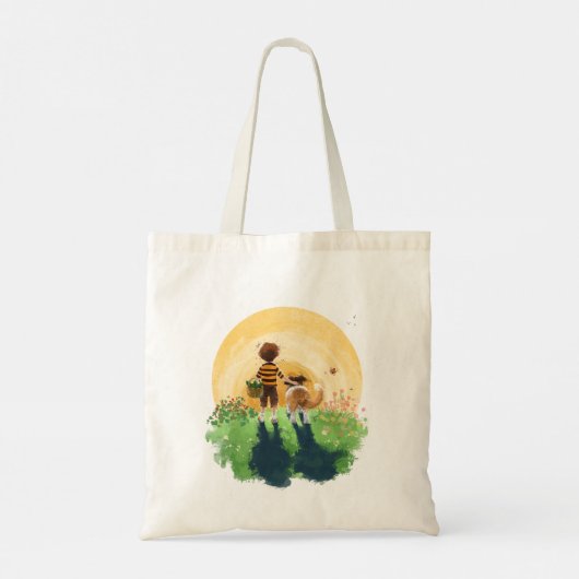 Sheltie hond en jongen lopen zonsondergang binnen tote bag (Achterkant)