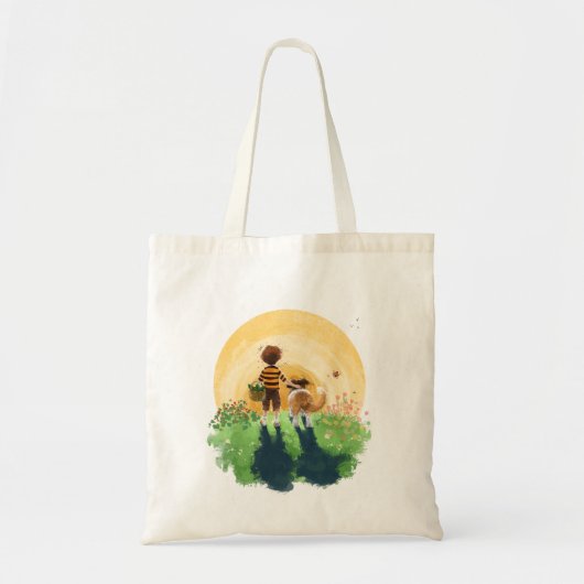 Sheltie hond en jongen lopen zonsondergang binnen tote bag (Voorkant)