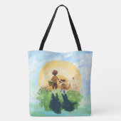 Sheltie hond en jongen lopen zonsondergang binnen tote bag (Achterkant)