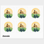 Sheltie hond en jongen lopen zonsondergang binnen vierkante sticker (Vel)