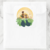 Sheltie hond en jongen lopen zonsondergang binnen vierkante sticker (Tas)