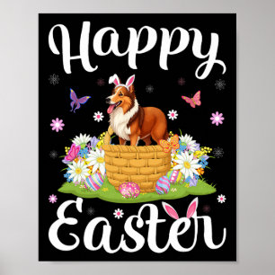 Sheltie Hond Gelukkig Pasen Eieren Jagen Konijn Oo Poster