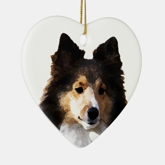 Sheltie Hond schilderij schets Keramisch Ornament (Rechts)