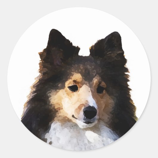 Sheltie Hond schilderij schets Ronde Sticker (Voorkant)