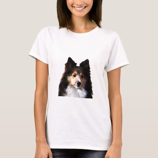 Sheltie Hond schilderij schets T-shirt (Voorkant)