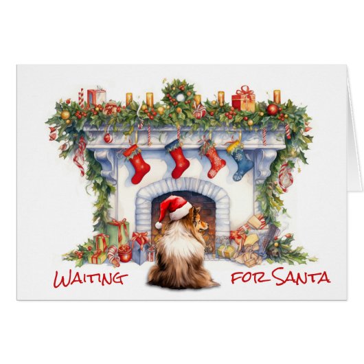 Sheltie Hond Wacht op Kerstmis Open haard (Voorkant Horizontaal)