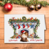 Sheltie Hond Wacht op Kerstmis Open haard