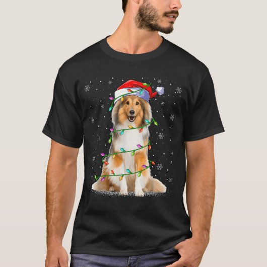 Sheltie-hondenliefhebber Xmas-verlichting Santa Sh T-shirt (Voorkant)