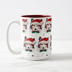 Sheltie-hondras Christmas Stars Tweekleurige Koffiemok
