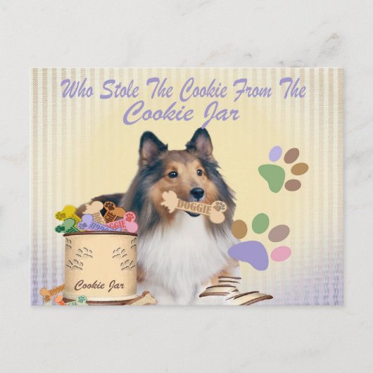 Sheltie houdt het koekje van de kaarten van de koe (Voorkant)