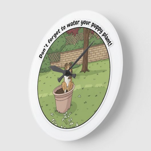 Sheltie in pot grote klok (Hoek)