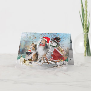 Sheltie, Jack Russell en Snowman Xmas kaarten