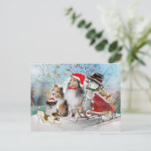 Sheltie, Jack Russell en Snowman Xmas Kaarten Feestdagenkaart (Staand voorkant)
