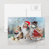 Sheltie, Jack Russell en Snowman Xmas Kaarten Feestdagenkaart (Voorkant / Achterkant)