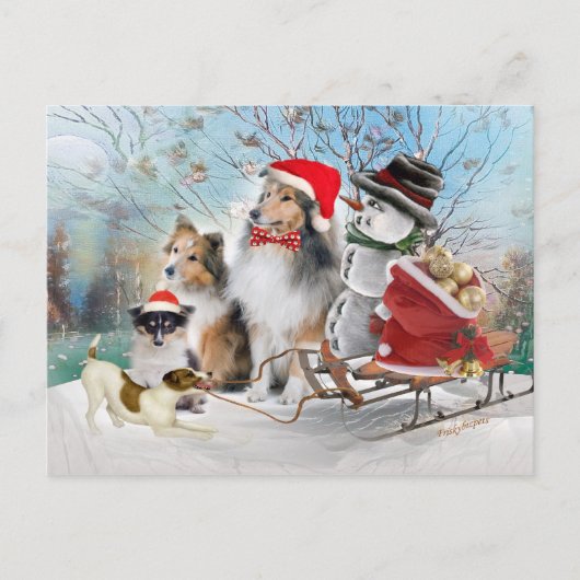 Sheltie, Jack Russell en Snowman Xmas Kaarten Feestdagenkaart (Voorkant)
