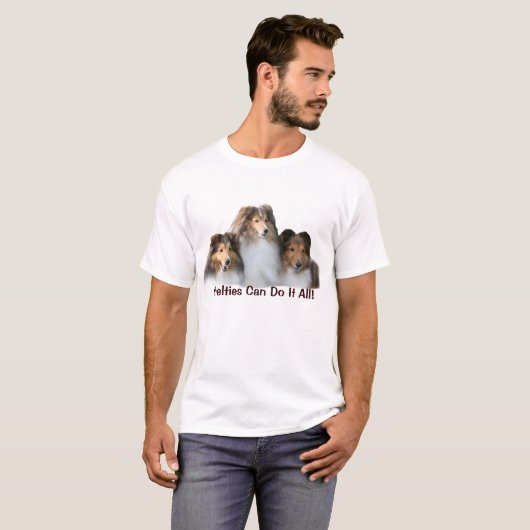 Sheltie kan alles doen Unisex T-Shirt (Voorkant volledig)