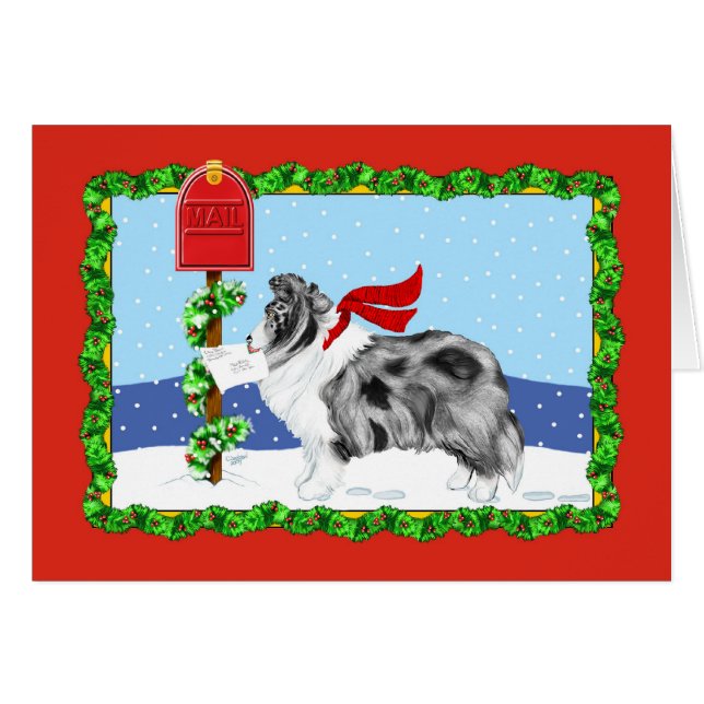 Sheltie Kerstmail Bi Blue (Voorkant Horizontaal)