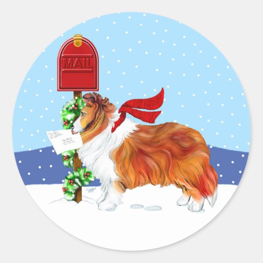Sheltie kerstmail Sable Ronde Sticker (Voorkant)